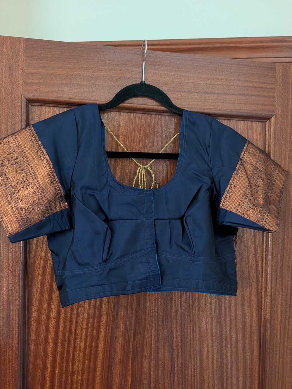 Navy Blue Saree Set with Copper Brocade (Blouse, Skirt, Wrap)